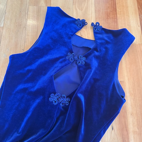 Vintage Navy Blue Velvet Sleeveless Maxi Dress halter prom formal Y2K 90s Jewel - Picture 13 of 13